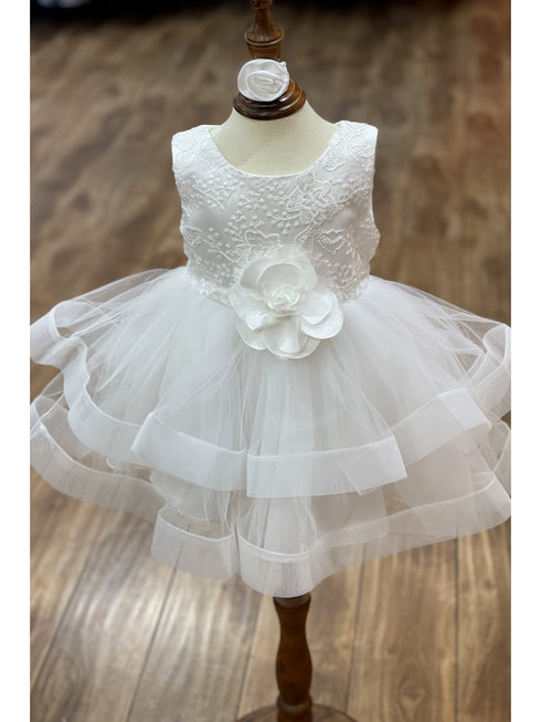 Baby Girls Lala & Erina Ivory Lace Rose Adorned Flower Girl Dress 3-24M front 2